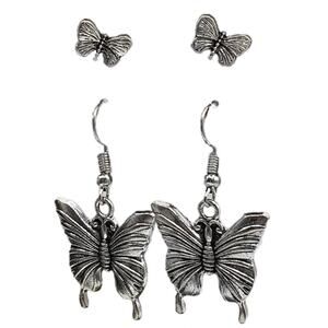 3/15 NWT 2 pair of silver tone butterfly earrings